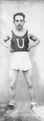 Julio César Nicolari was the first Uruguayan boxer to win a bout in the Olympics.  He was a member of the first Olympic team from Uruguay that competed in the 1924 games in Paris.  He was South American Champ in 1924 and 1925.  This photo is probably from the time of the Olympics as it appears to be a national team uniform with the "U".